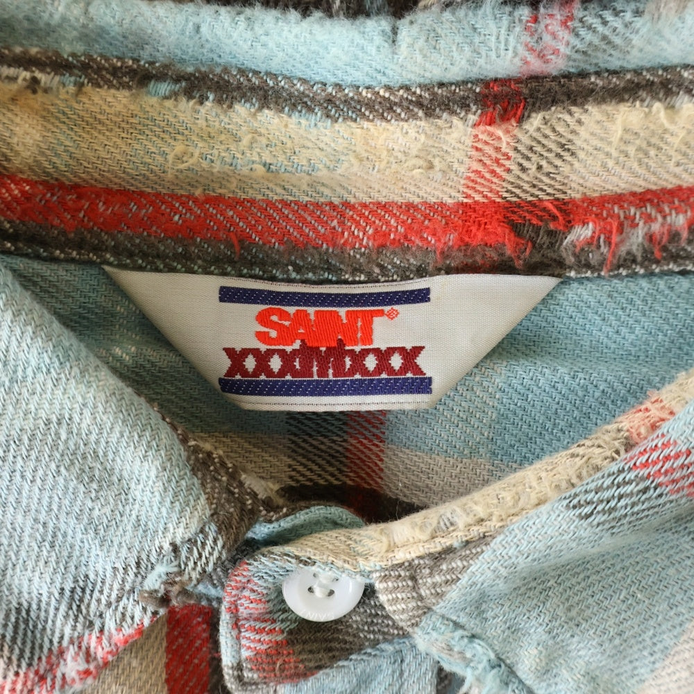 SAINT MICHAEL(セントマイケル) 25SS FLANNEL SHIRT CHECK BLUE チェック柄 ヴィンテージ加工 コットン フランネル長袖シャツ ブルー SM-HR8-0000-040