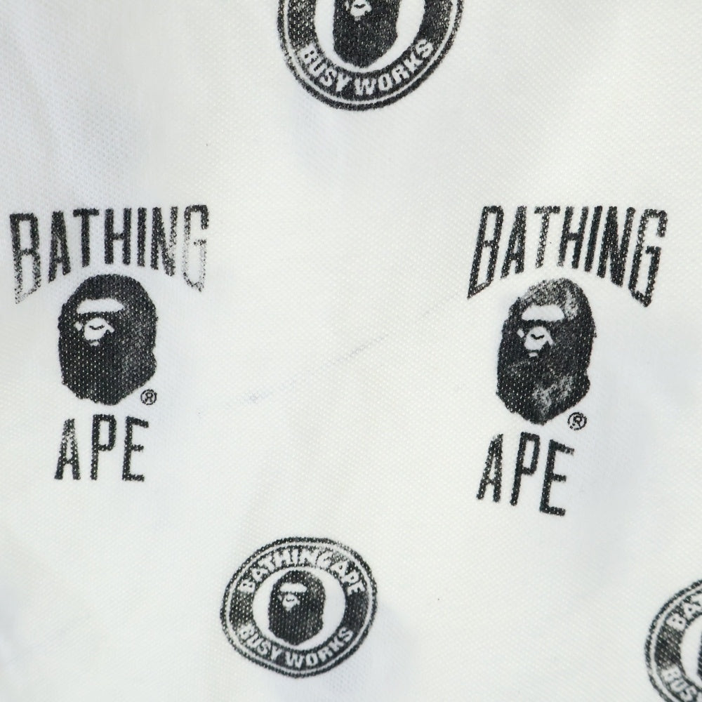 A BATHING APE(アベイシングエイプ) 両面ロゴデザイン 総柄 カットソー 半袖ポロシャツ ホワイト