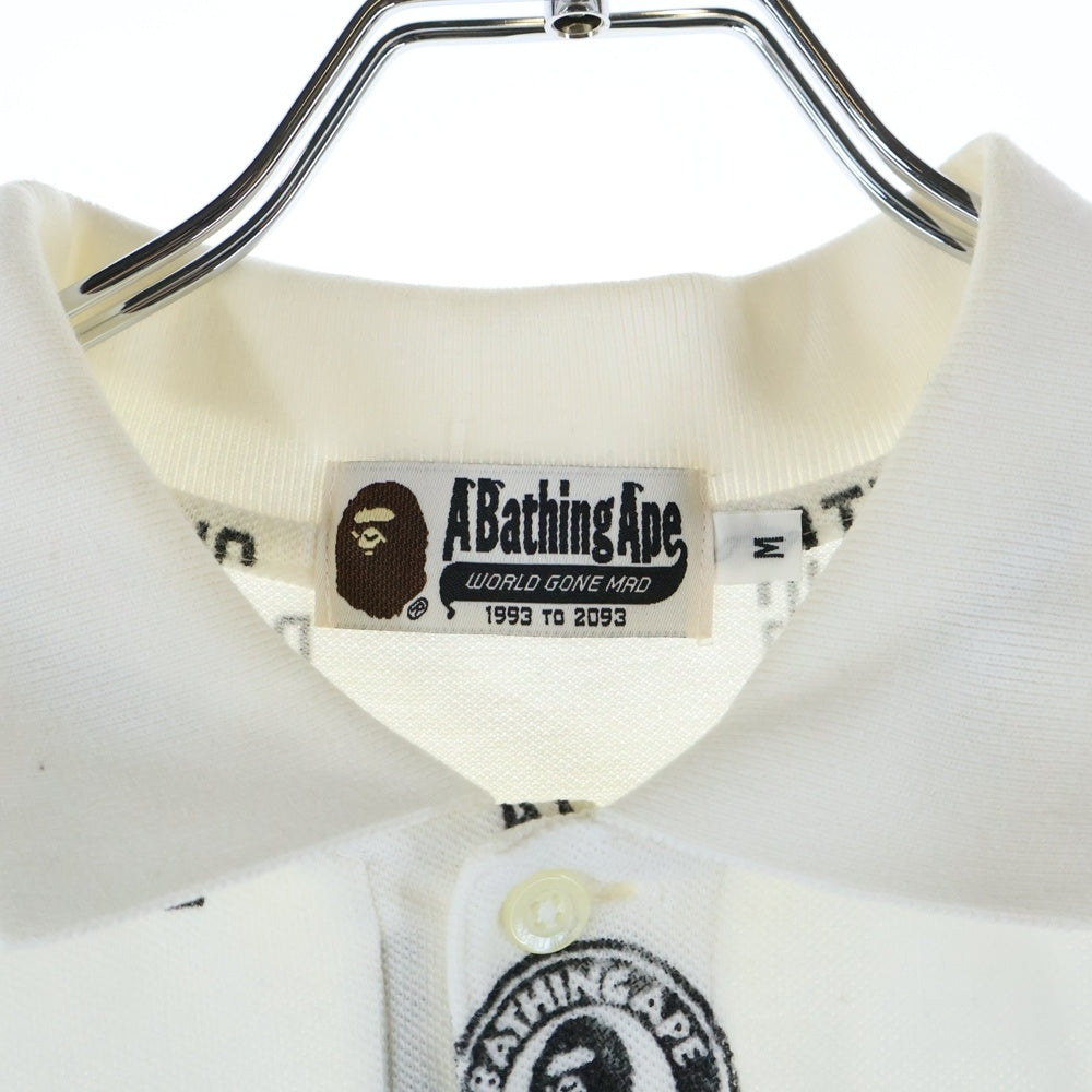A BATHING APE(アベイシングエイプ) 両面ロゴデザイン 総柄 カットソー 半袖ポロシャツ ホワイト