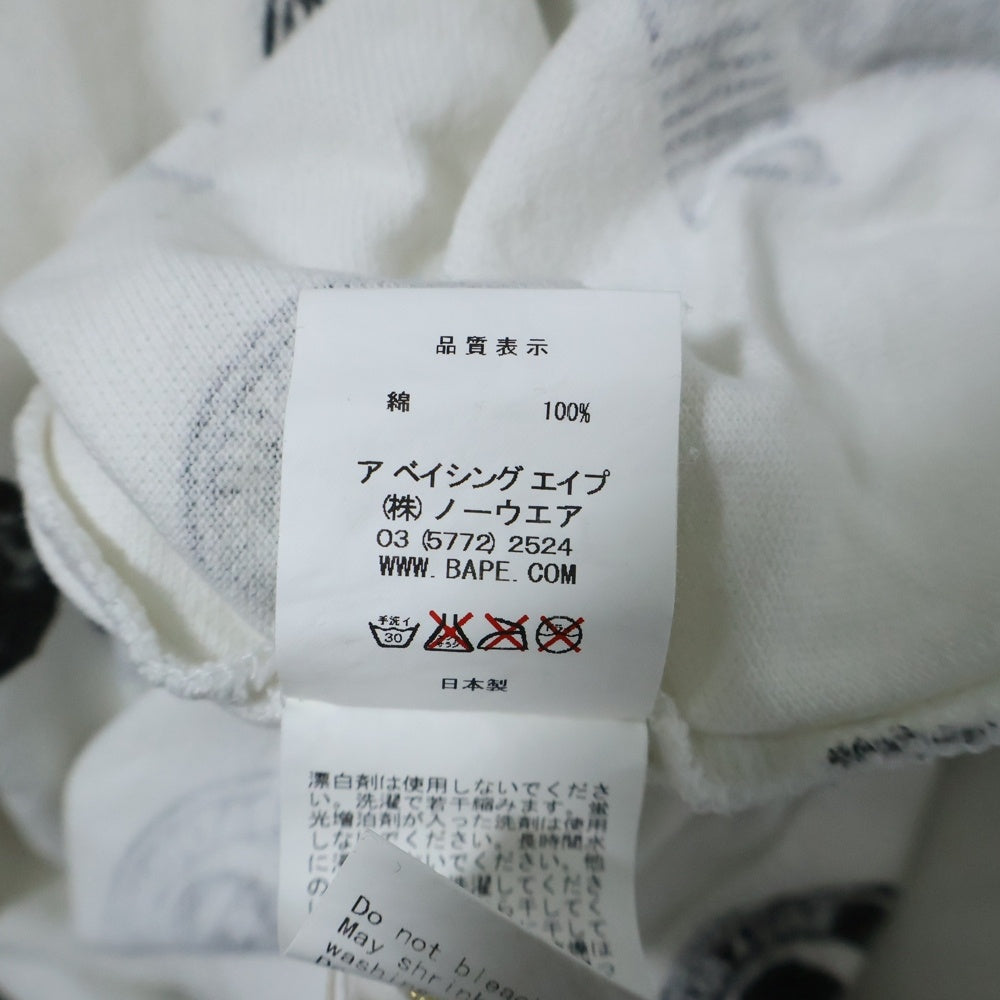 A BATHING APE(アベイシングエイプ) 両面ロゴデザイン 総柄 カットソー 半袖ポロシャツ ホワイト
