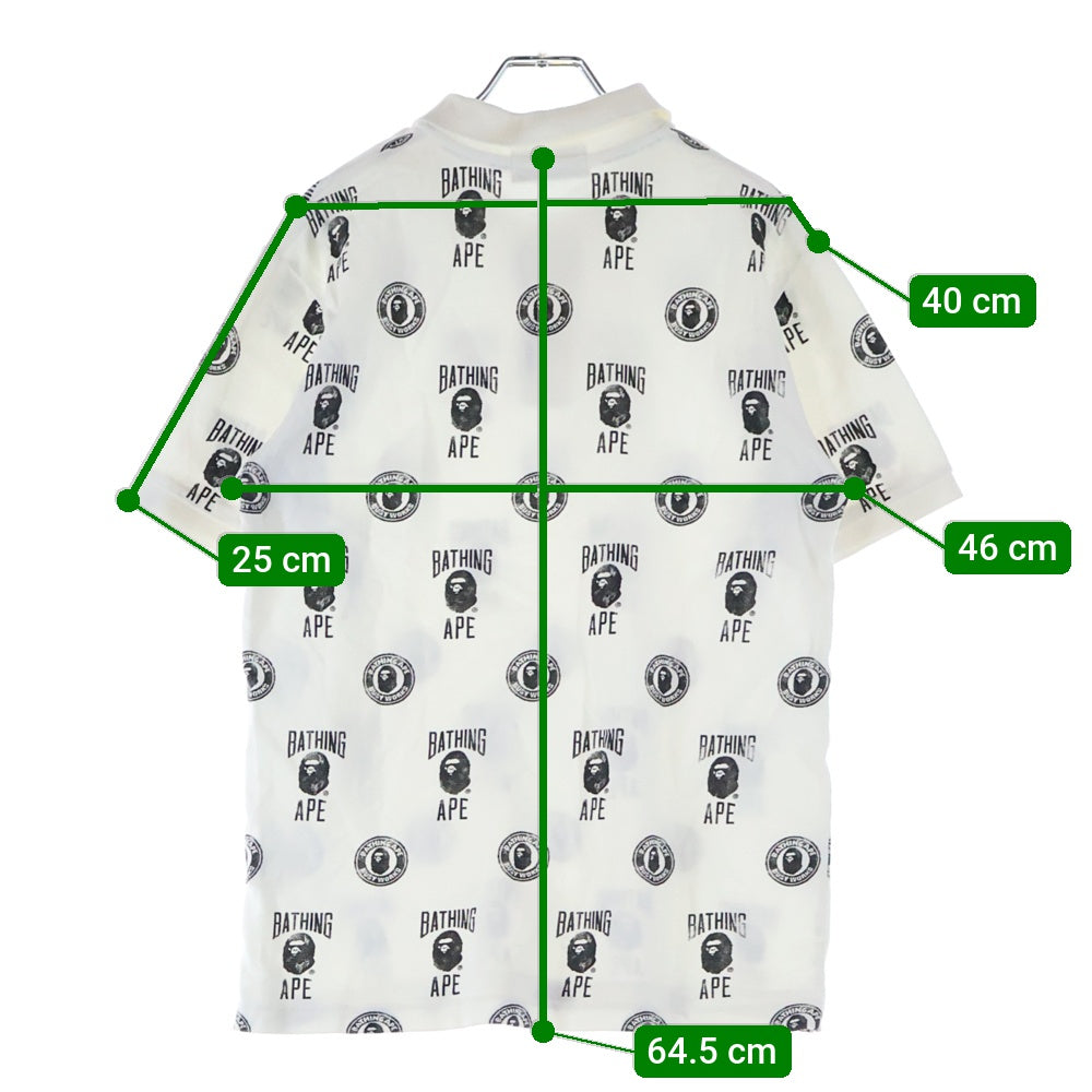 A BATHING APE(アベイシングエイプ) 両面ロゴデザイン 総柄 カットソー 半袖ポロシャツ ホワイト