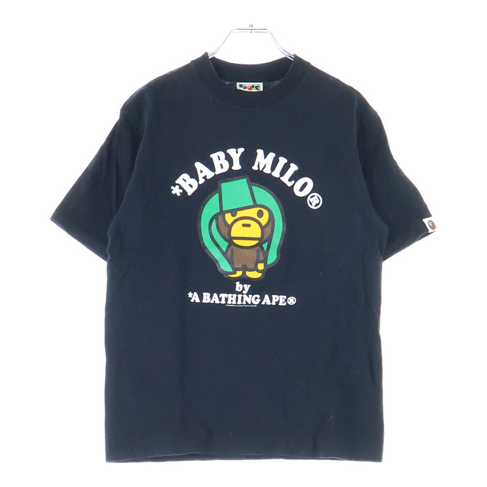 A BATHING APE(アベイシングエイプ) BABY MILO ベイビー マイロ 両面ロゴデザイン クルーネック カットソー 半袖Tシャツ ブラック