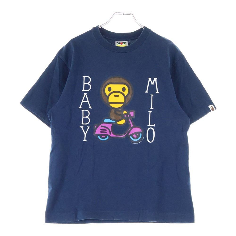 A BATHING APE(アベイシングエイプ) BABY MILO ベイビー マイロ フロントロゴデザイン クルーネック カットソー 半袖Tシャツ ネイビー