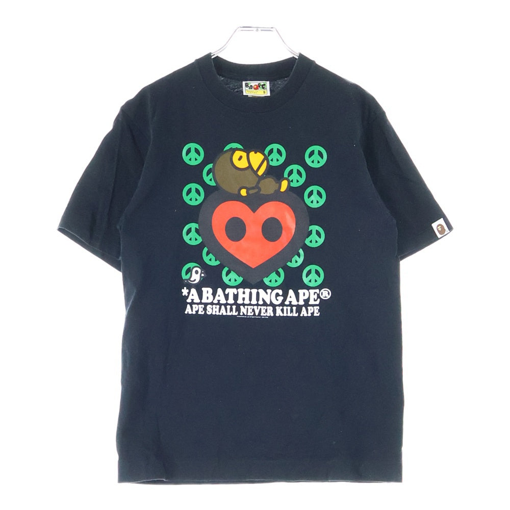 A BATHING APE(アベイシングエイプ) APE SHALL NEVER KILL APE シャル ネバー キル フロントロゴデザイン クルーネック カットソー 半袖Tシャツ ブラック