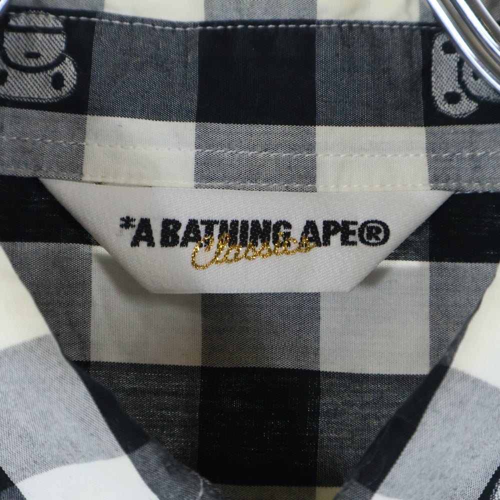 A BATHING APE(アベイシングエイプ) BABY MILO ベイビー マイロ 総柄デザイン チェック柄 胸ポケット ボタンダウン 長袖シャツ ブラック/ホワイト