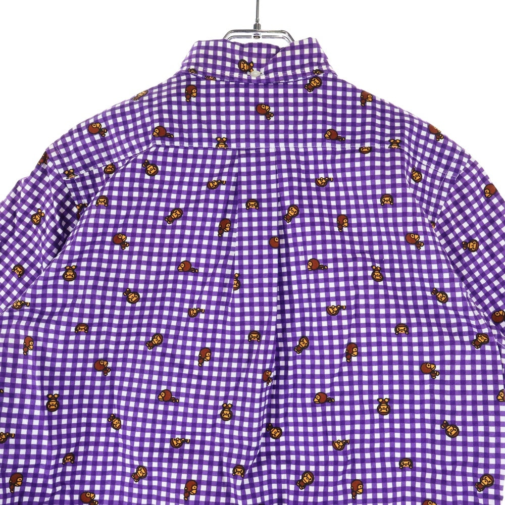 A BATHING APE(アベイシングエイプ) BABY MILO ベイビー マイロ 総柄デザイン チェック柄 胸ポケット ボタンダウン 半袖シャツ パープル