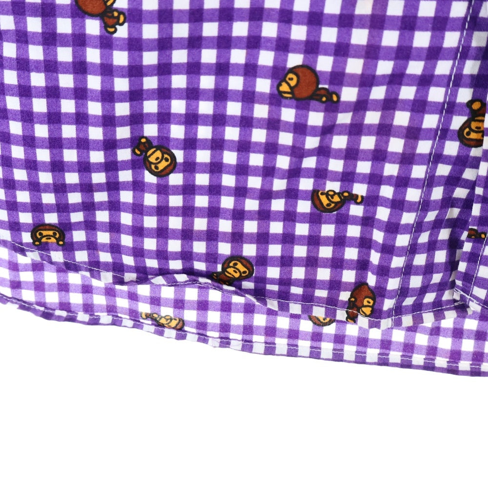 A BATHING APE(アベイシングエイプ) BABY MILO ベイビー マイロ 総柄デザイン チェック柄 胸ポケット ボタンダウン 半袖シャツ パープル