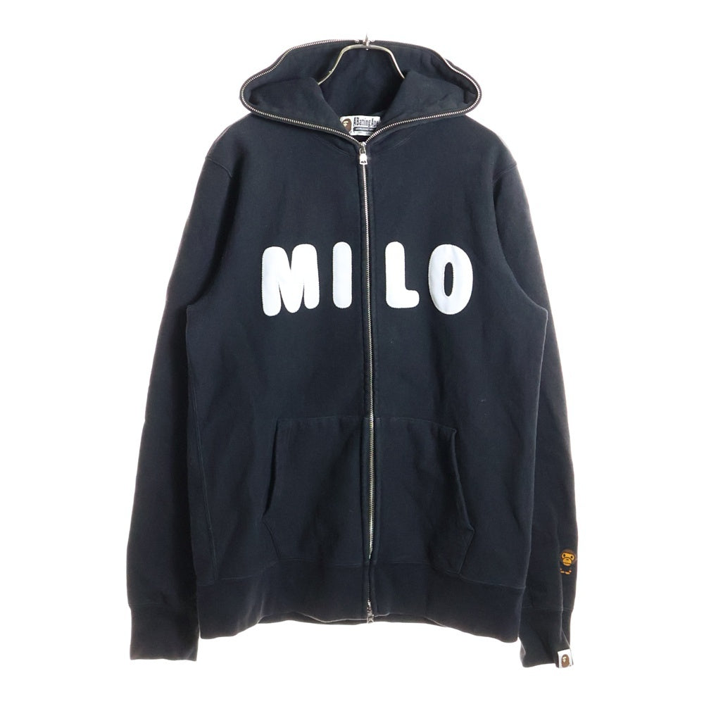 A BATHING APE(アベイシングエイプ) MILO マイロ フロントロゴデザイン ダブルポケット フルジップ フーデッド スウェット パーカー ブラック