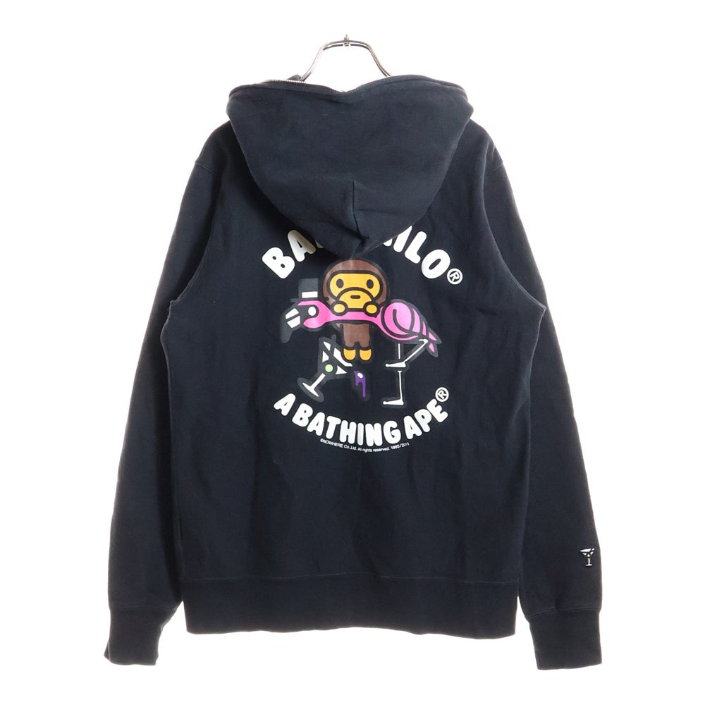 A BATHING APE(アベイシングエイプ) MILO マイロ フロントロゴデザイン ダブルポケット フルジップ フーデッド スウェット パーカー ブラック