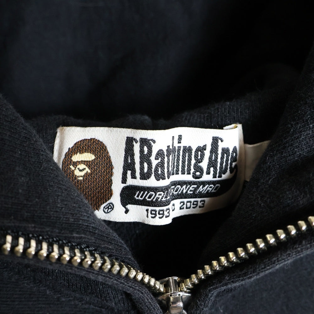 A BATHING APE(アベイシングエイプ) MILO マイロ フロントロゴデザイン ダブルポケット フルジップ フーデッド スウェット パーカー ブラック
