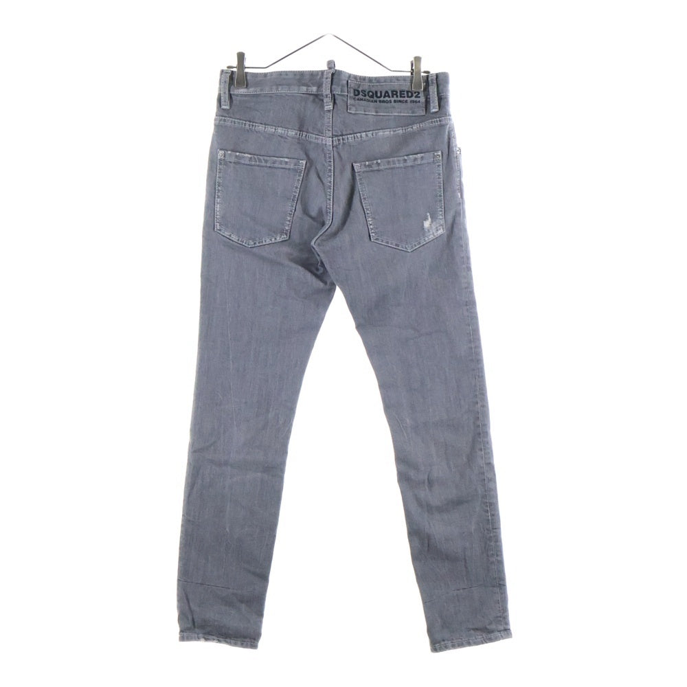 DSQUARED2(ディースクエアード) 20AW ボタンフライ ダメージ ストレート スキニー スリム デニムパンツ グレー S74LB0786