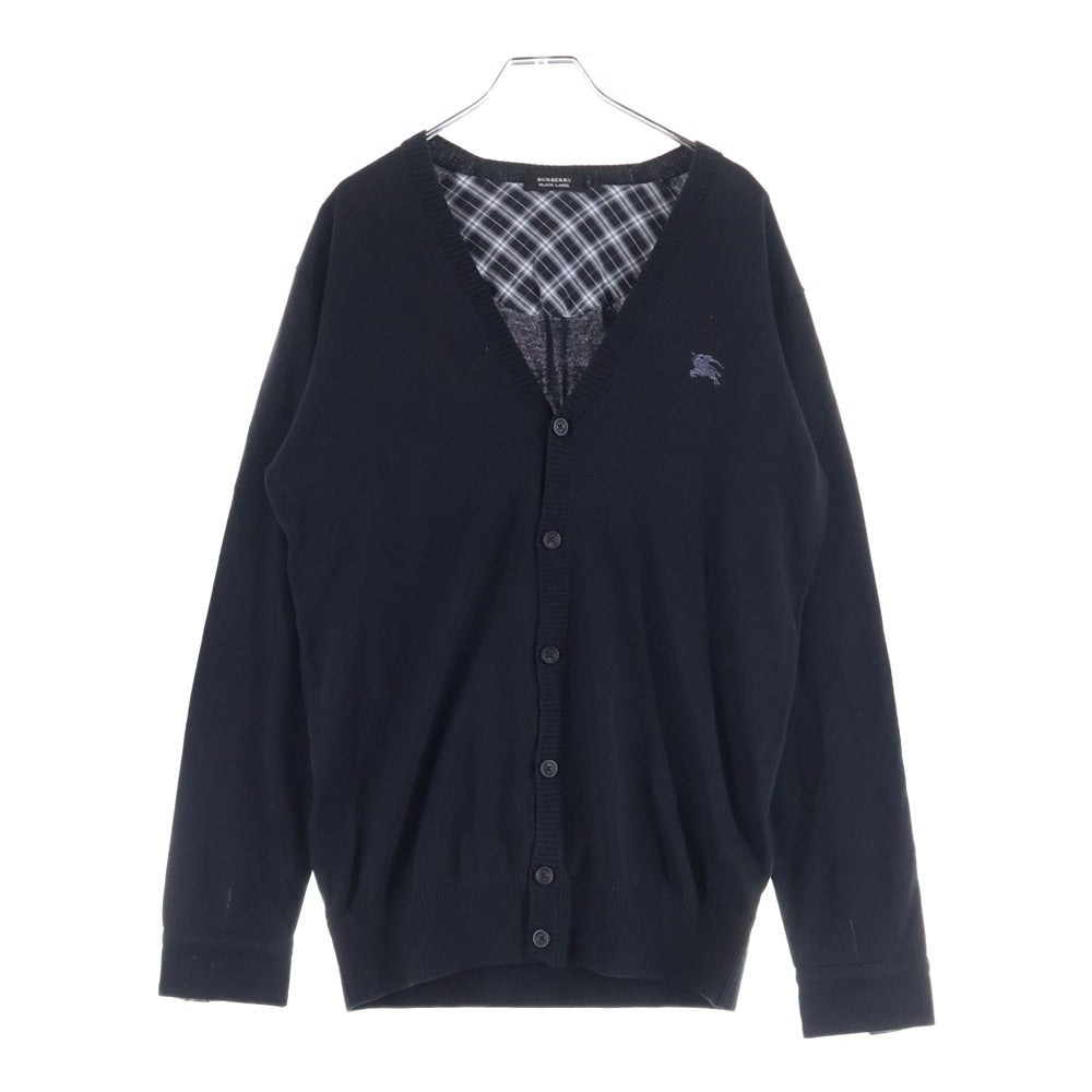 BURBERRY BLACK LABEL(バーバリー ブラックレーベル) 胸エンブロイダリーデザイン 5B ニット カーディガン ブラック D1N62-312-09