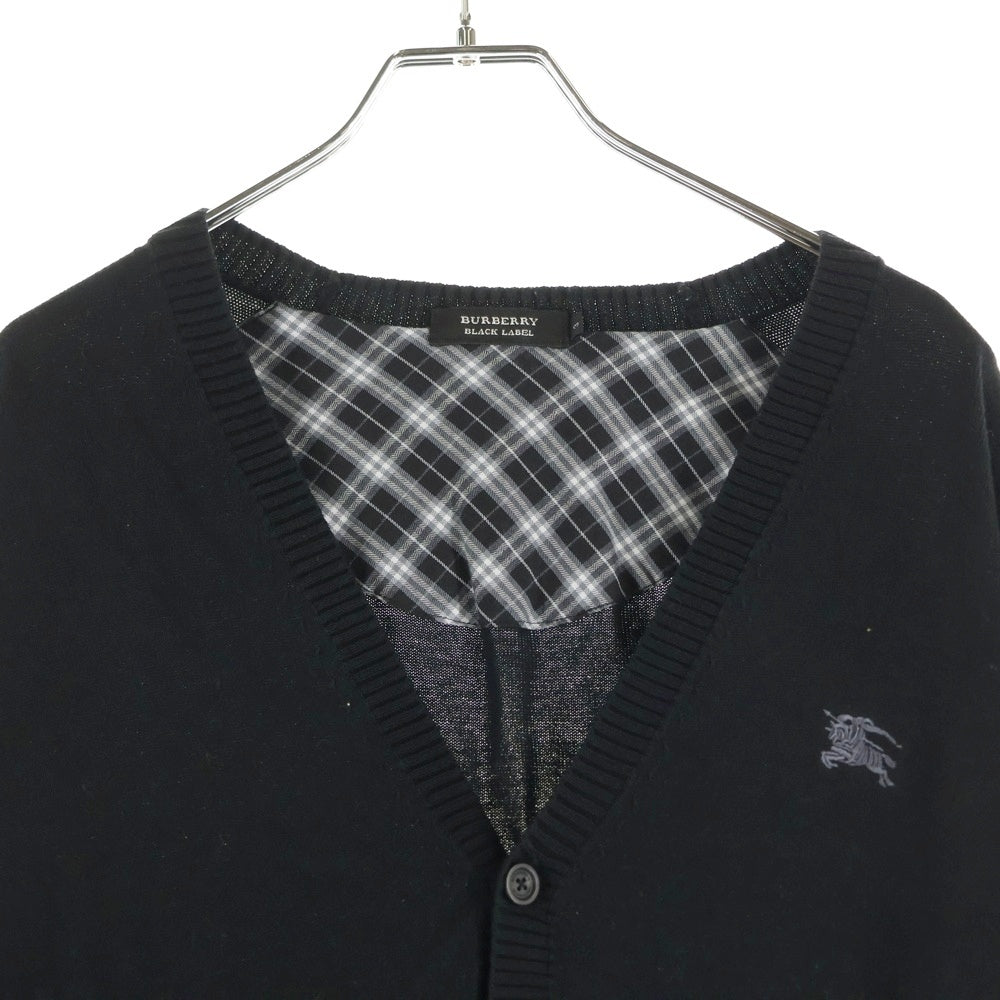 BURBERRY BLACK LABEL(バーバリー ブラックレーベル) 胸エンブロイダリーデザイン 5B ニット カーディガン ブラック D1N62-312-09