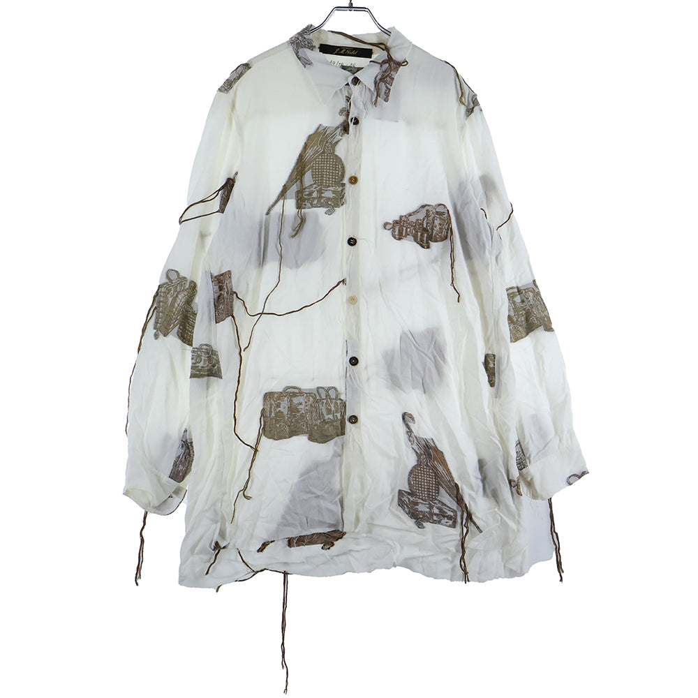ARCHIVIO J.M.RIBOT(アルキビオジェイエムリボット) 23SS パッチワーク加工 デザインプリント 長袖ボタンシャツ ホワイト SH07/TR