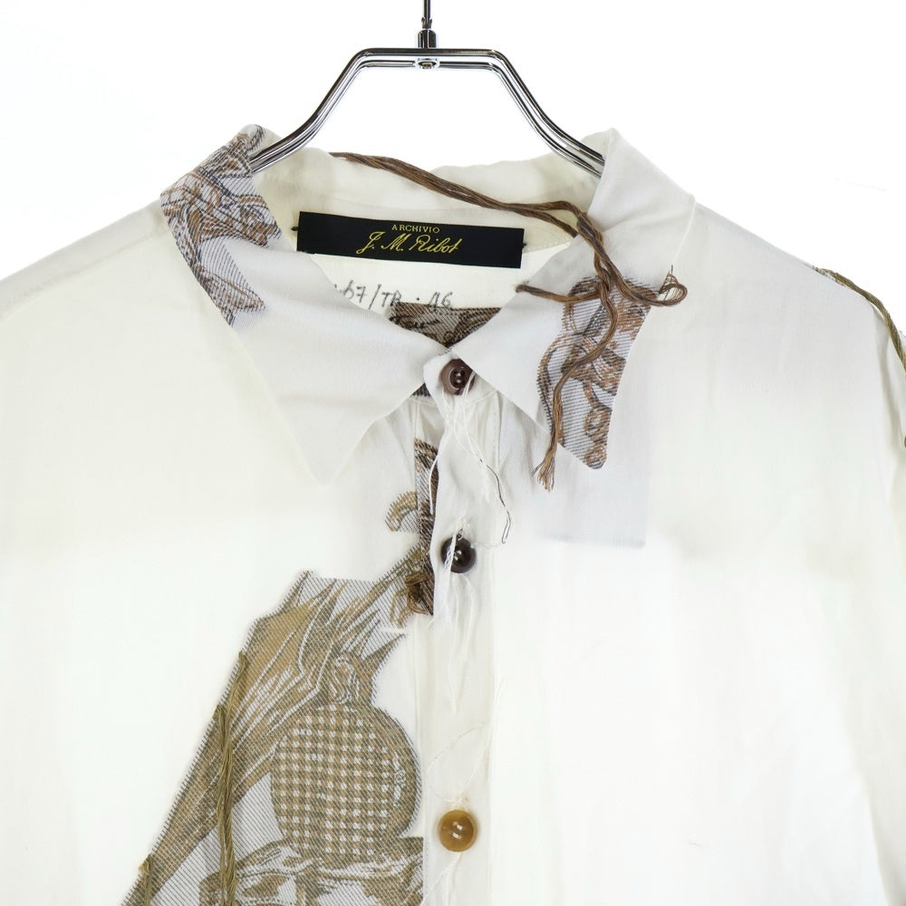 ARCHIVIO J.M.RIBOT(アルキビオジェイエムリボット) 23SS パッチワーク加工 デザインプリント 長袖ボタンシャツ ホワイト SH07/TR