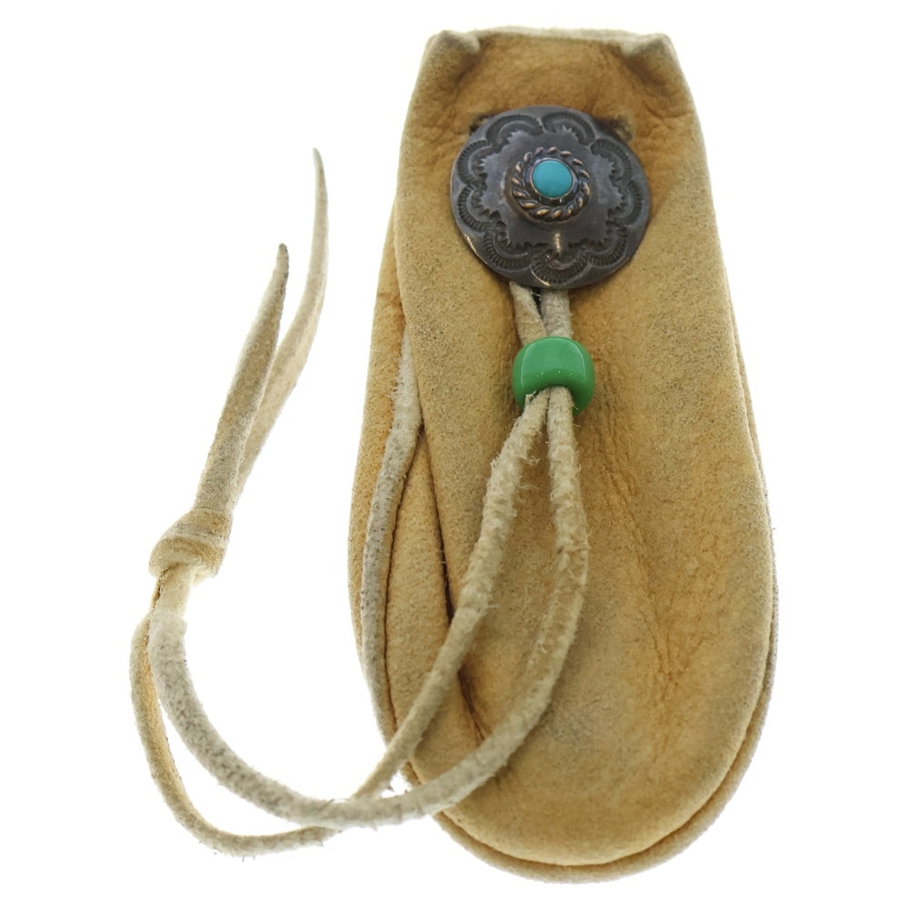 goro's(ゴローズ) 金縄ターコイズ付きコンチョ 巾着ポーチ ベージュ