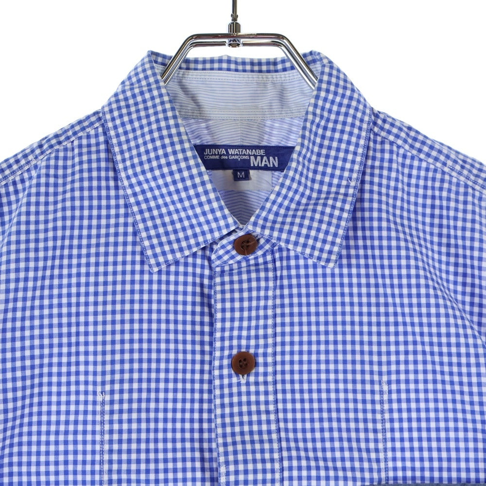 COMME des GARCONS JUNYA WATANABE MAN(コムデギャルソンジュンヤワタナベマン) 14SS AD2013 スナップボタンポケット チェック 半袖 シャツ ブルー WM‐B024