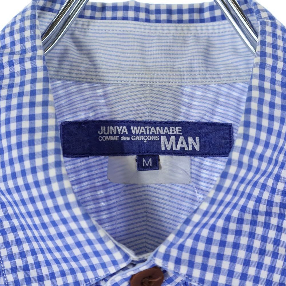 COMME des GARCONS JUNYA WATANABE MAN(コムデギャルソンジュンヤワタナベマン) 14SS AD2013 スナップボタンポケット チェック 半袖 シャツ ブルー WM‐B024