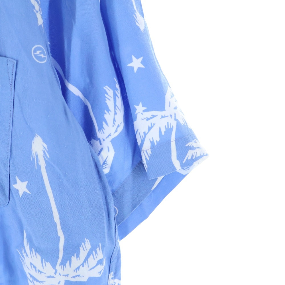 UNIFORM EXPERIMENT(ユニフォームエクスペリメント) S/S PERM TREE OPEN COLLAR SHIRT レーヨン パームツリー オープンカラー 半袖 シャツ ブルー UE‐100014