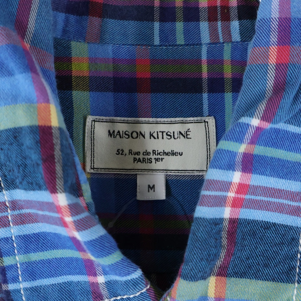 MAISON KITSUNE(メゾンキツネ) ダブルポケット チェック 長袖 シャツ ブルー