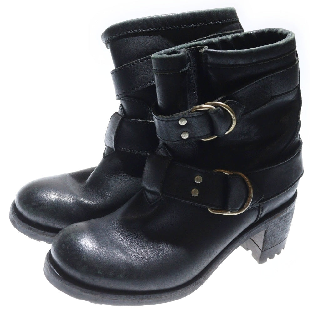 DIESEL(ディーゼル) ダブルストラップ エンジニアショート レザーブーツ ブラック レディース