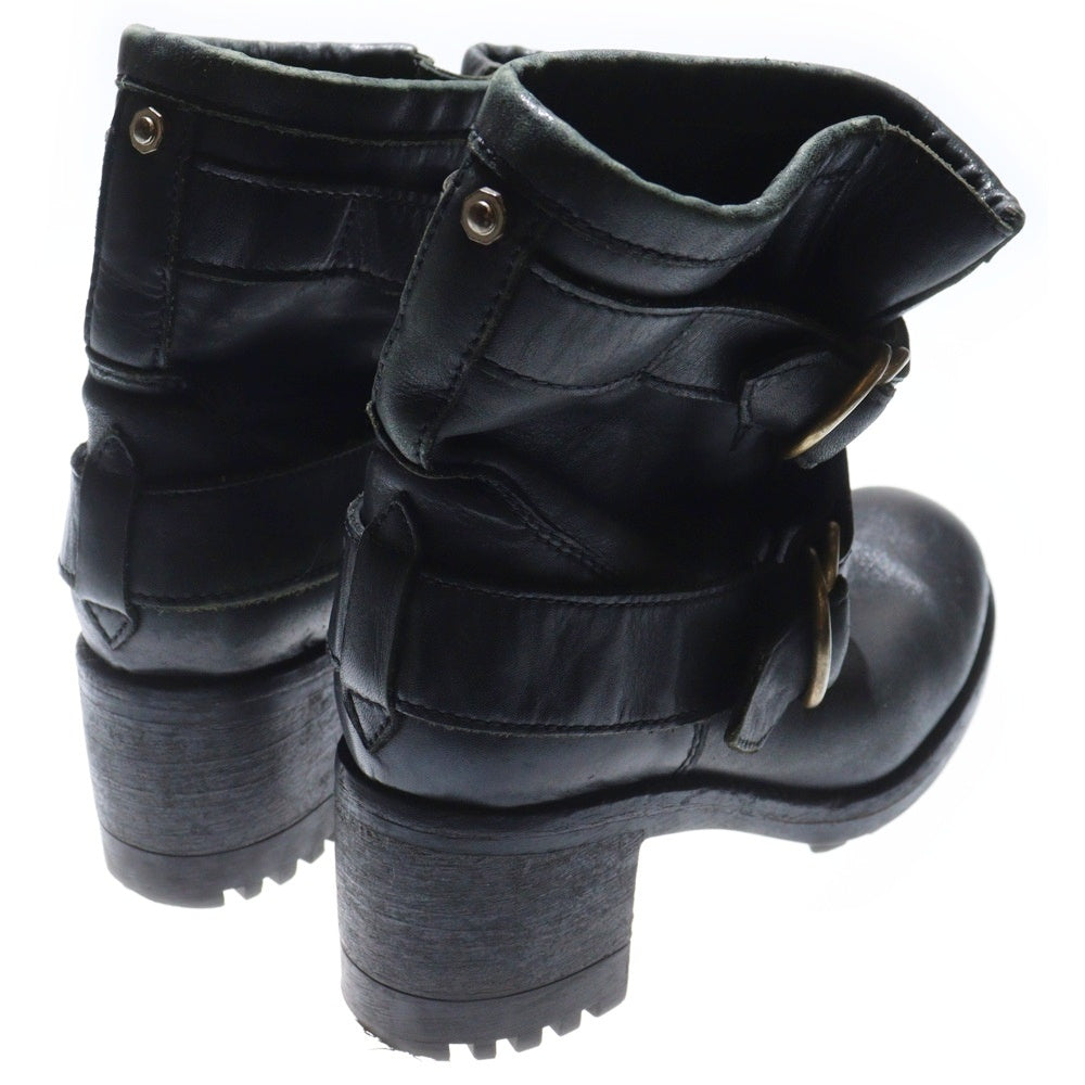 DIESEL(ディーゼル) ダブルストラップ エンジニアショート レザーブーツ ブラック レディース