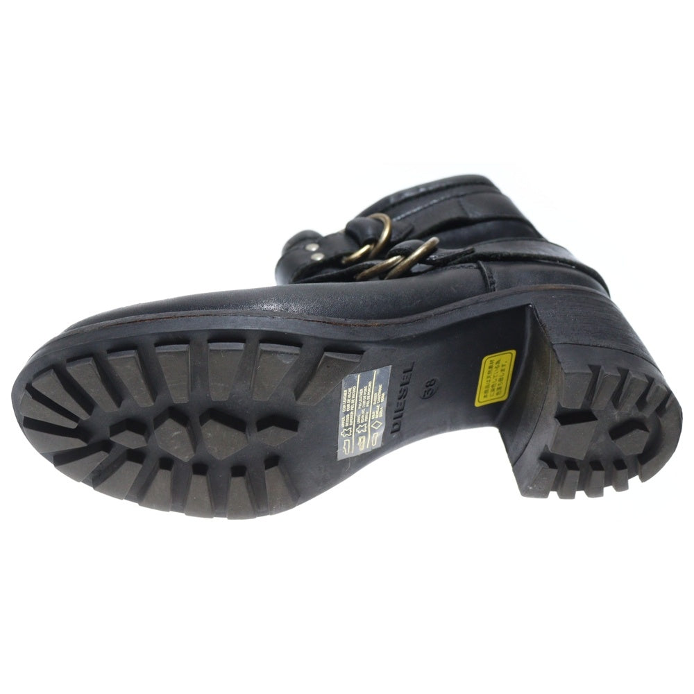 DIESEL(ディーゼル) ダブルストラップ エンジニアショート レザーブーツ ブラック レディース