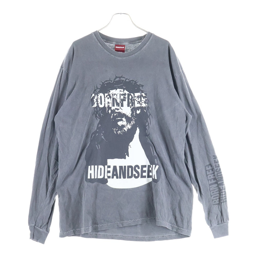 Hideandseek(ハイドアンドシーク) ジーザス キリスト アーム ロゴ リント 長袖 カットソー Tシャツ グレー