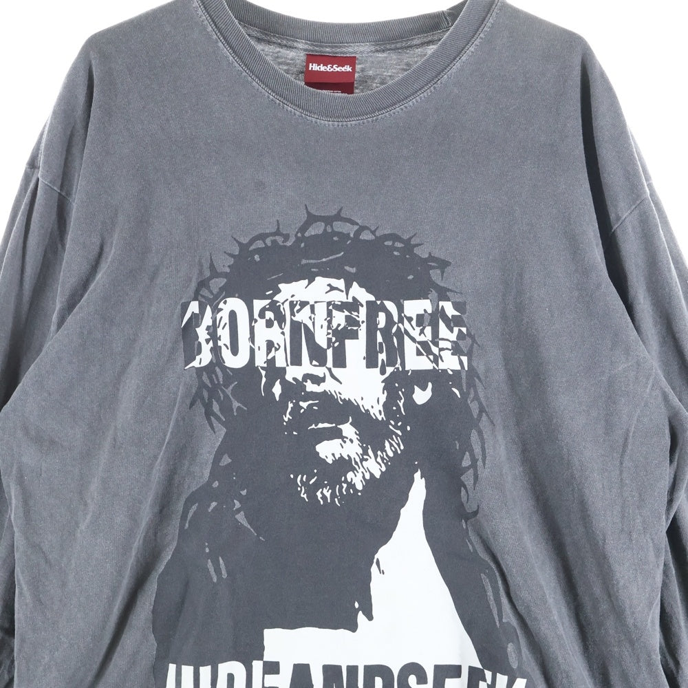 Hideandseek(ハイドアンドシーク) ジーザス キリスト アーム ロゴ リント 長袖 カットソー Tシャツ グレー