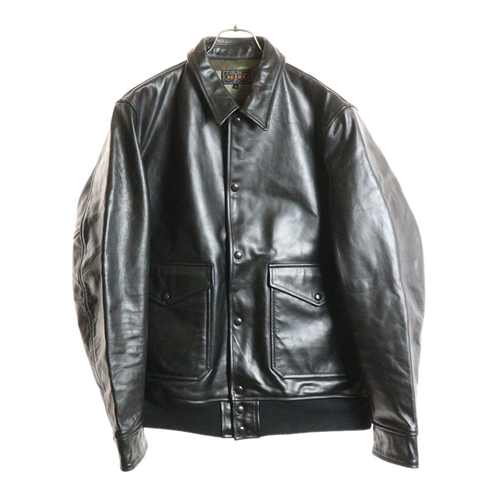 BEAMS+(ビームスプラス) ミリタリー レザー ブルゾン ジャケット ブラック 38‐18‐0018