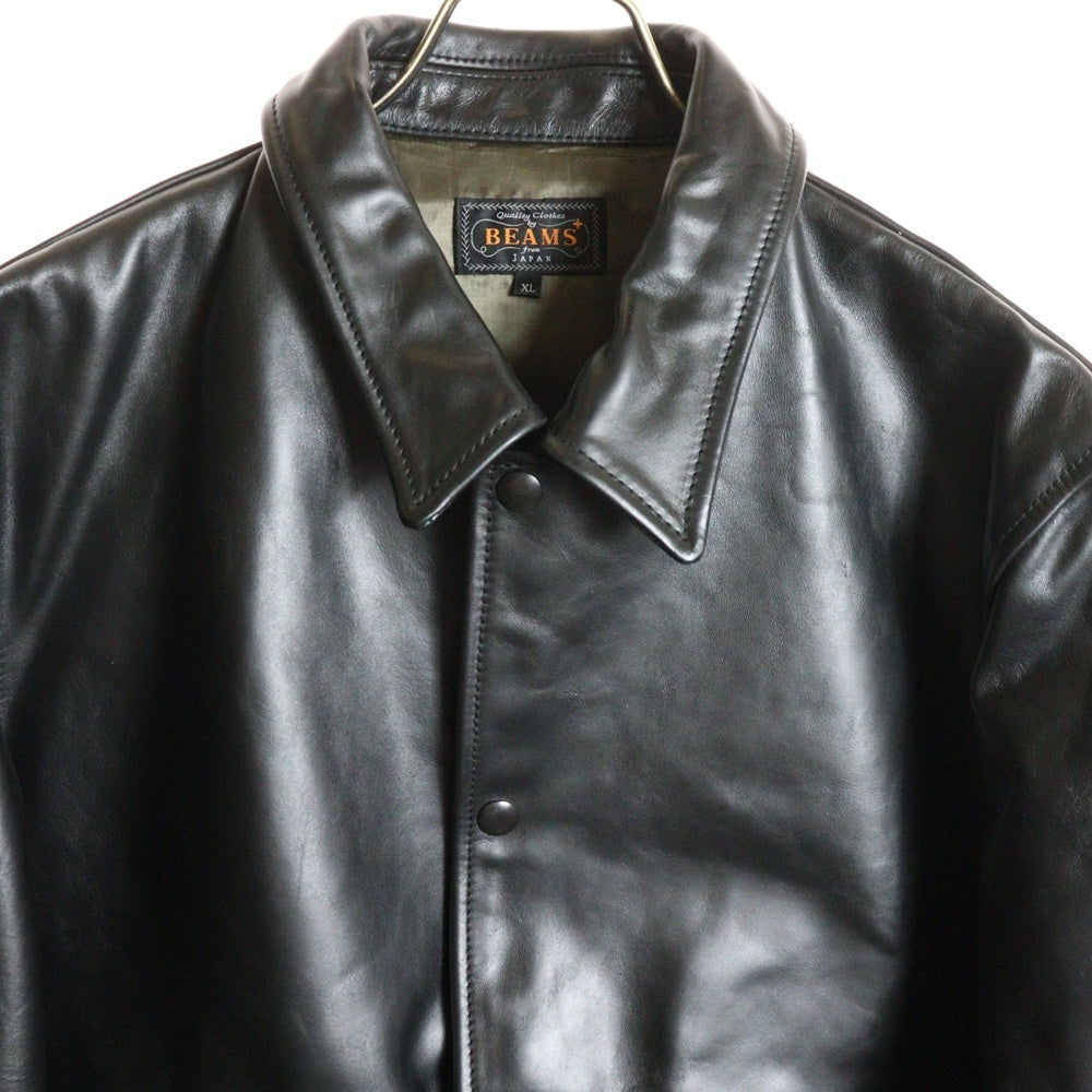 BEAMS+(ビームスプラス) ミリタリー レザー ブルゾン ジャケット ブラック 38‐18‐0018