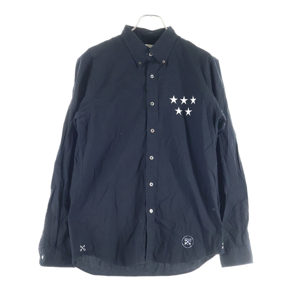 UNIFORM EXPERIMENT(ユニフォームエクスペリメント) 5 STAR APPLIQUE B.D SHIRT 5スター アップリケ ボタンダウン ロングスリーブ 長袖シャツ ブラック UE-170006