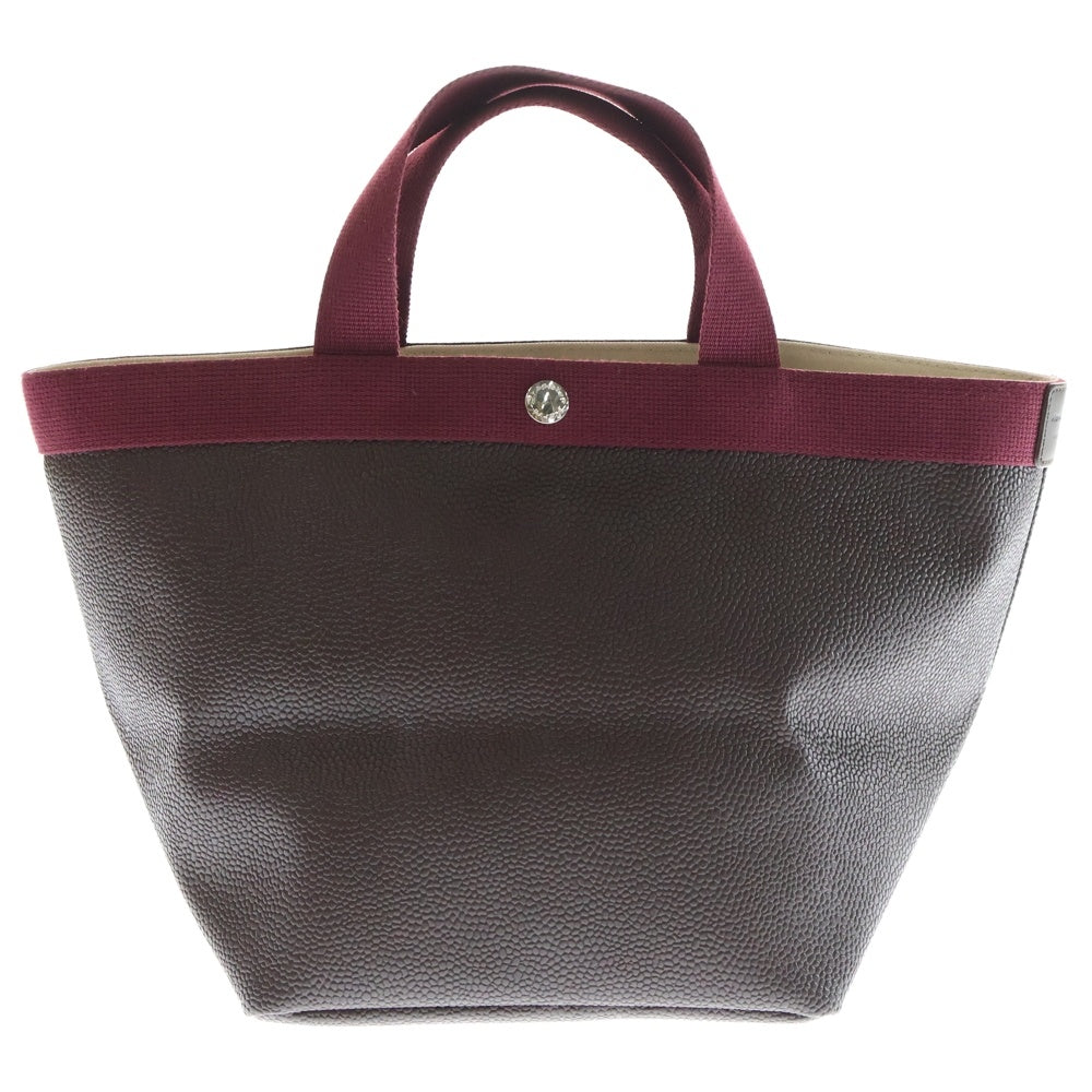 herve chapelier(エルベシャプリエ) 舟形 キャビアスキン ロゴデザイン金具 レザートートバッグ ブラウン/レッド