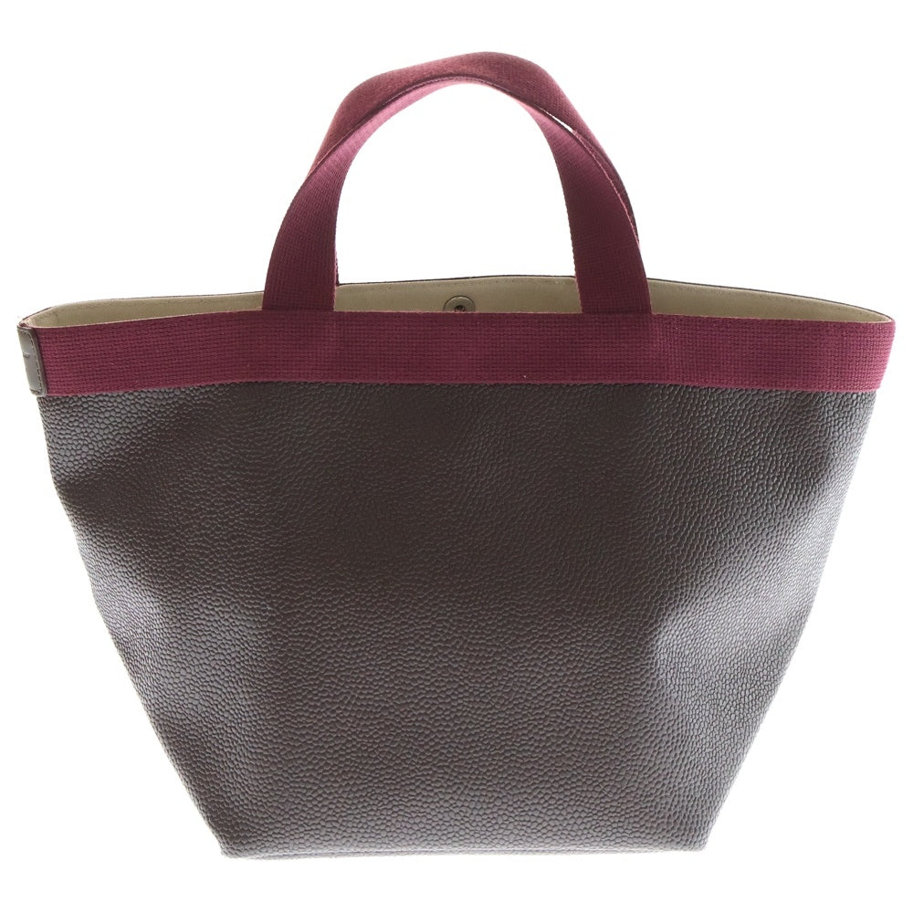 herve chapelier(エルベシャプリエ) 舟形 キャビアスキン ロゴデザイン金具 レザートートバッグ ブラウン/レッド