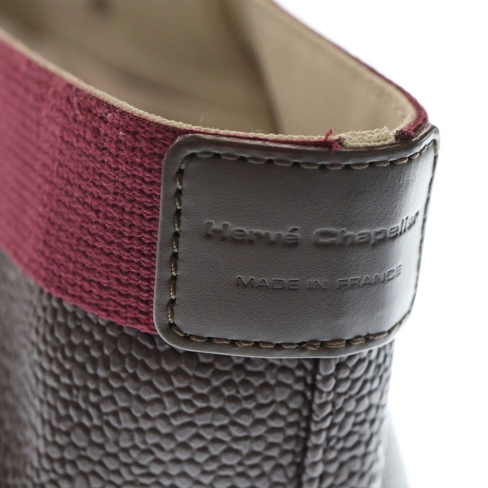 herve chapelier(エルベシャプリエ) 舟形 キャビアスキン ロゴデザイン金具 レザートートバッグ ブラウン/レッド