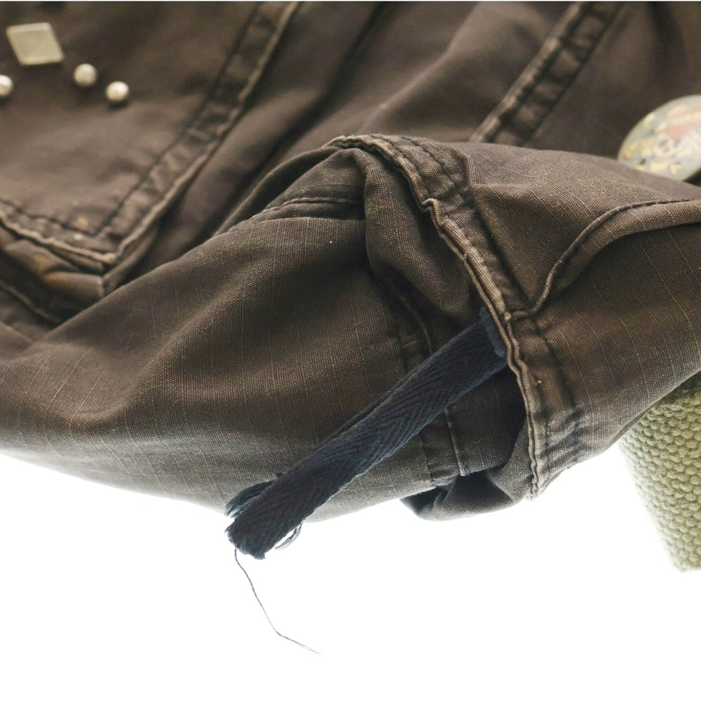 Ed Hardy(エドハーディー) マルチワッペン スタッズ付き マルチポケット ショルダーバッグ ブラウン