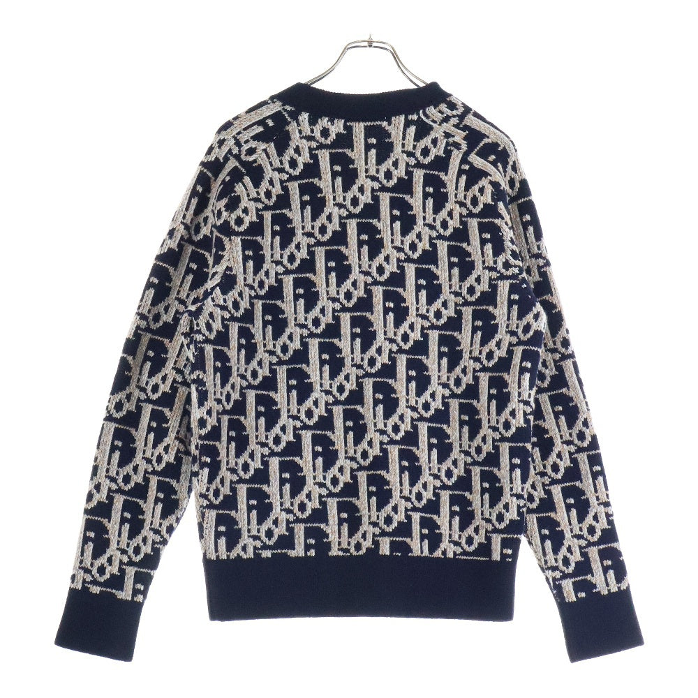 DIOR(ディオール) 22AW オブリーク総柄 ウール ニット カーディガン ネイビー/オレンジ 213M233AT393