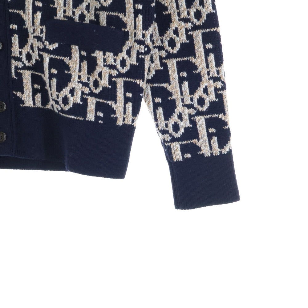 DIOR(ディオール) 22AW オブリーク総柄 ウール ニット カーディガン ネイビー/オレンジ 213M233AT393