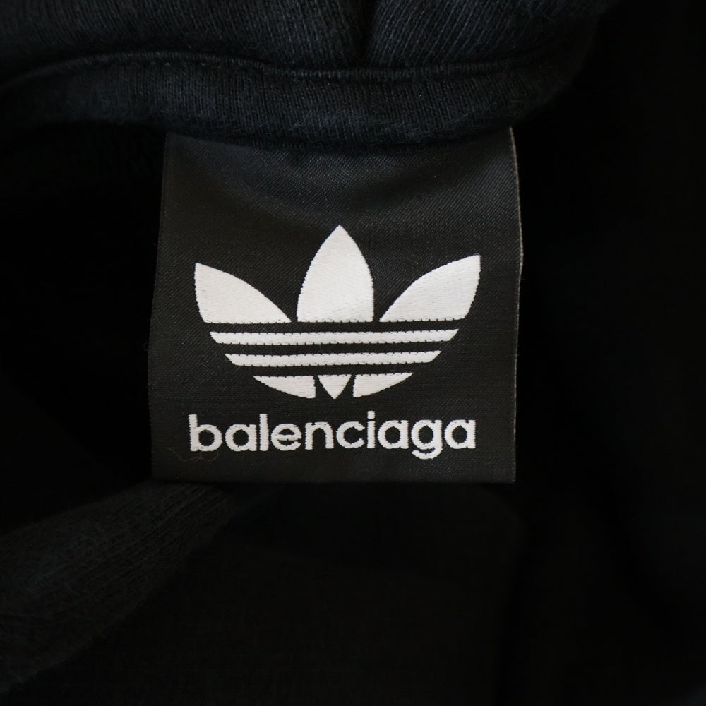 BALENCIAGA(バレンシアガ) 23SS ×adidas LARGE HOODIE OVERSIZED アディダス ロゴプリント オーバーサイズ スウェット プルオーバーパーカー ブラック 712396 TNVA9