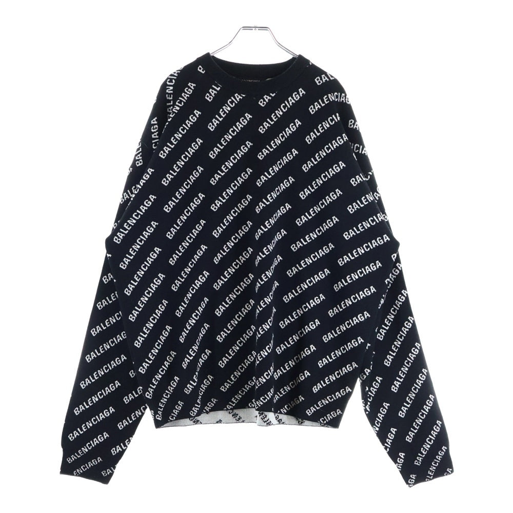BALENCIAGA(バレンシアガ) MINI ALLOVER LOGO SWEATER ミニオールオーバーバイアスロゴ クルーネック ウールニット セーター ブラック 719654 T1660