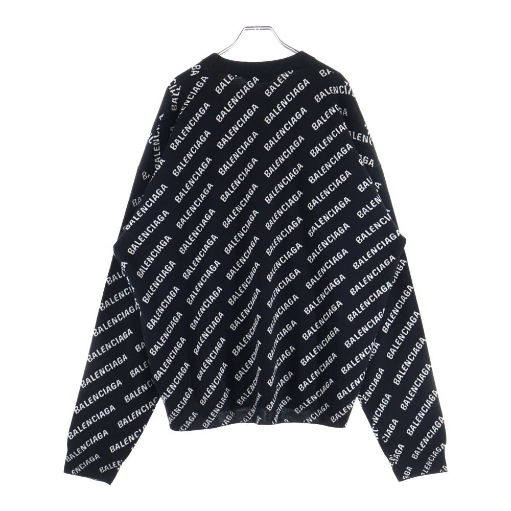 BALENCIAGA(バレンシアガ) MINI ALLOVER LOGO SWEATER ミニオールオーバーバイアスロゴ クルーネック ウールニット セーター ブラック 719654 T1660