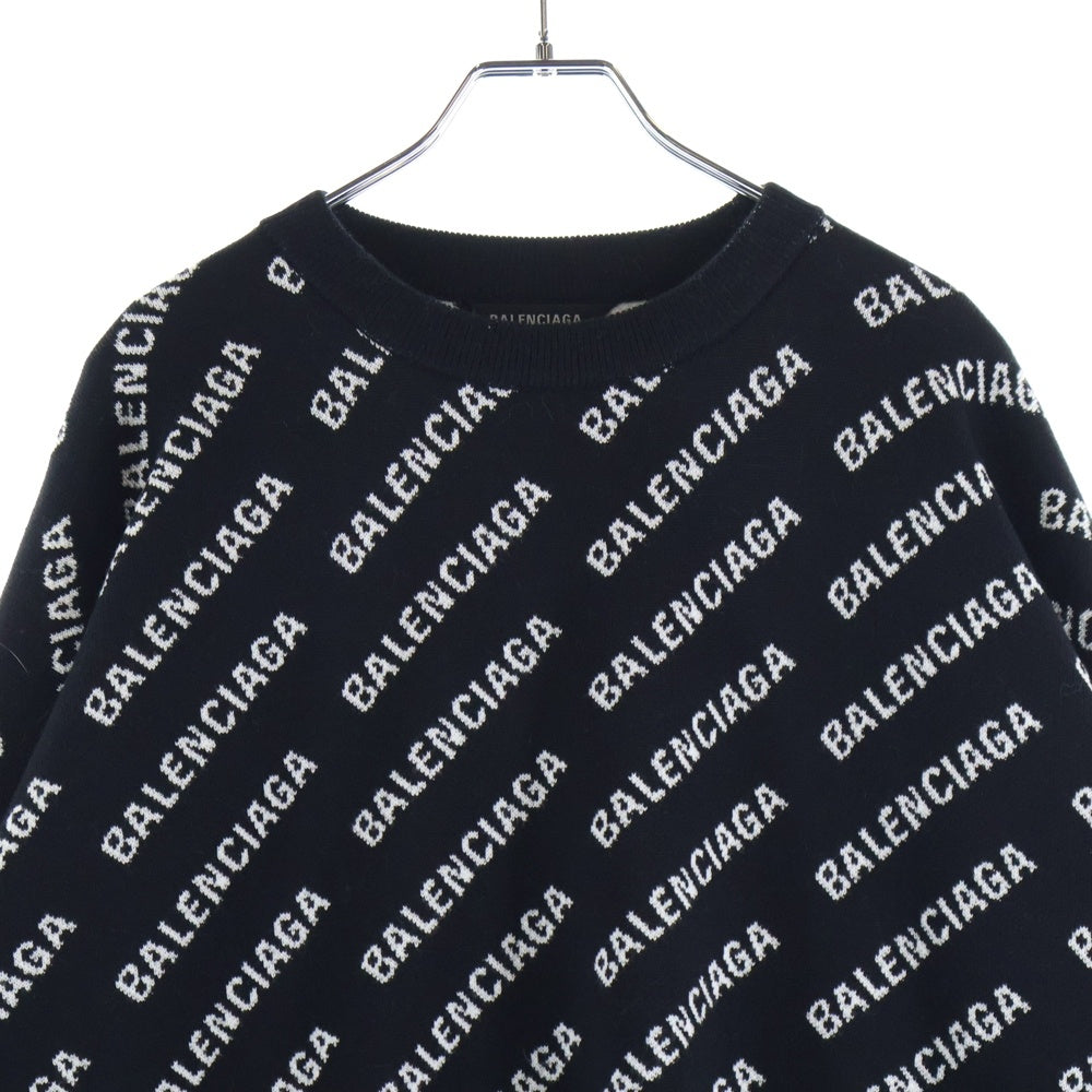 BALENCIAGA(バレンシアガ) MINI ALLOVER LOGO SWEATER ミニオールオーバーバイアスロゴ クルーネック ウールニット セーター ブラック 719654 T1660