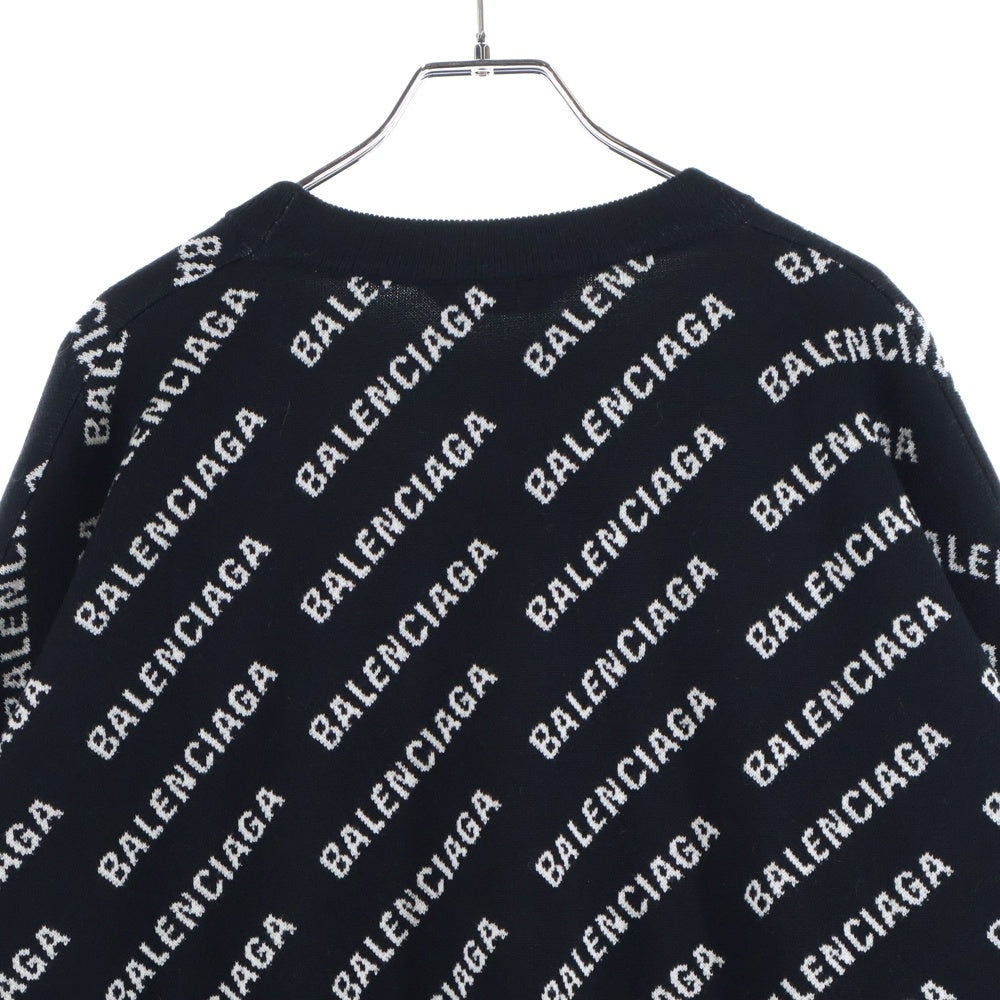 BALENCIAGA(バレンシアガ) MINI ALLOVER LOGO SWEATER ミニオールオーバーバイアスロゴ クルーネック ウールニット セーター ブラック 719654 T1660