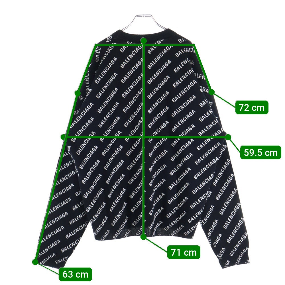 BALENCIAGA(バレンシアガ) MINI ALLOVER LOGO SWEATER ミニオールオーバーバイアスロゴ クルーネック ウールニット セーター ブラック 719654 T1660