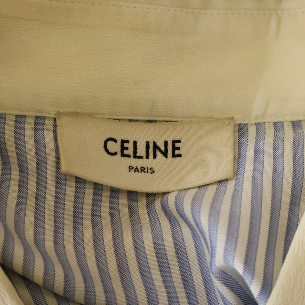 CELINE(セリーヌ) シルク ストライプ フロントトリオンフロゴエンブロイダリー 長袖シャツ ブルー/ホワイト 2C775485S