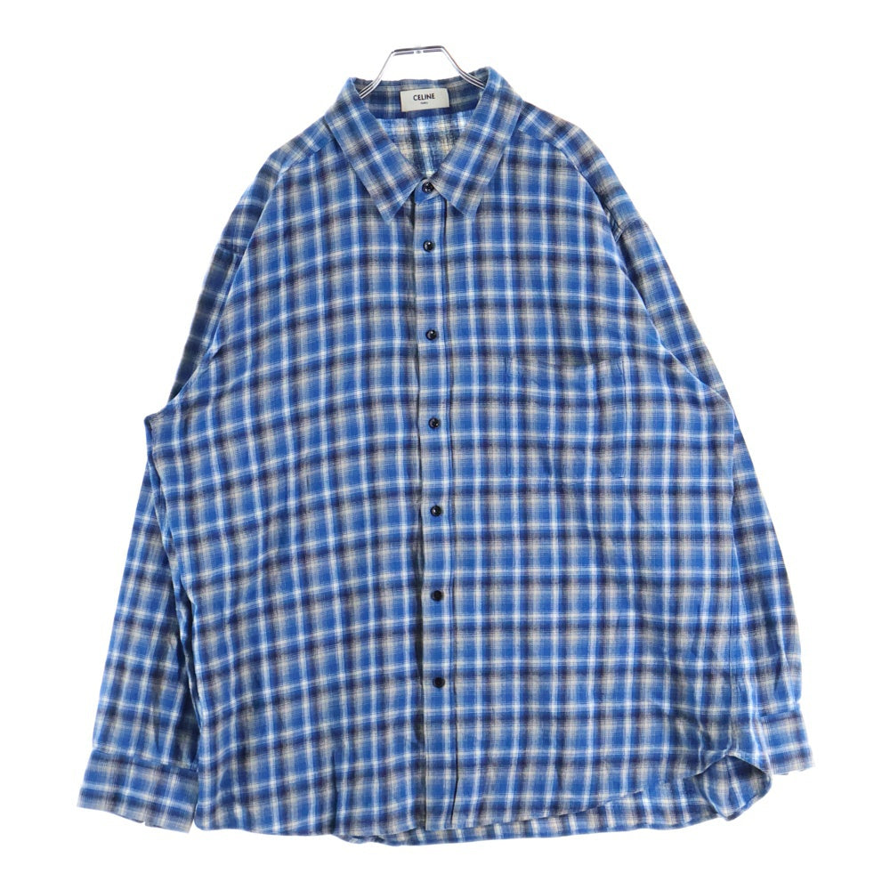 CELINE(セリーヌ) 21SS Loose Shirt In Checked Cotton チェックドコットン ルーズ長袖シャツ ブルー 2C486354M