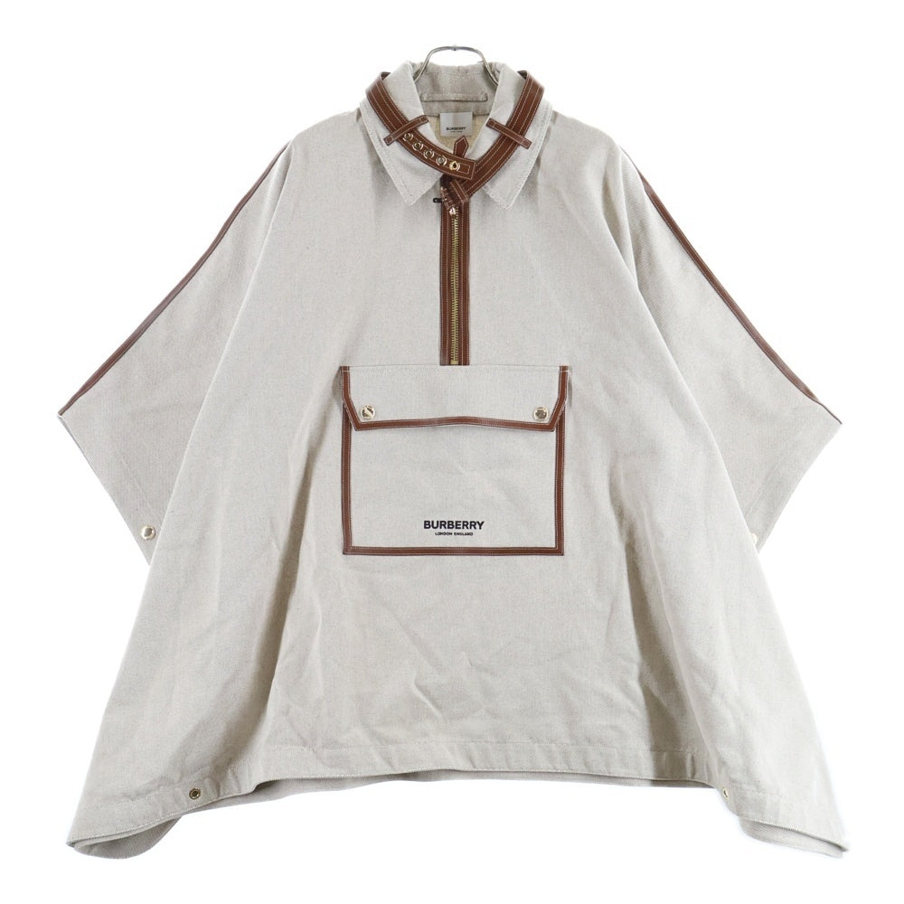 BURBERRY(バーバリー) ロゴプリント レザー切替 プルオーバー ハーフジップ ポンチョジャケット ベージュ/ブラウン レディース 8041709