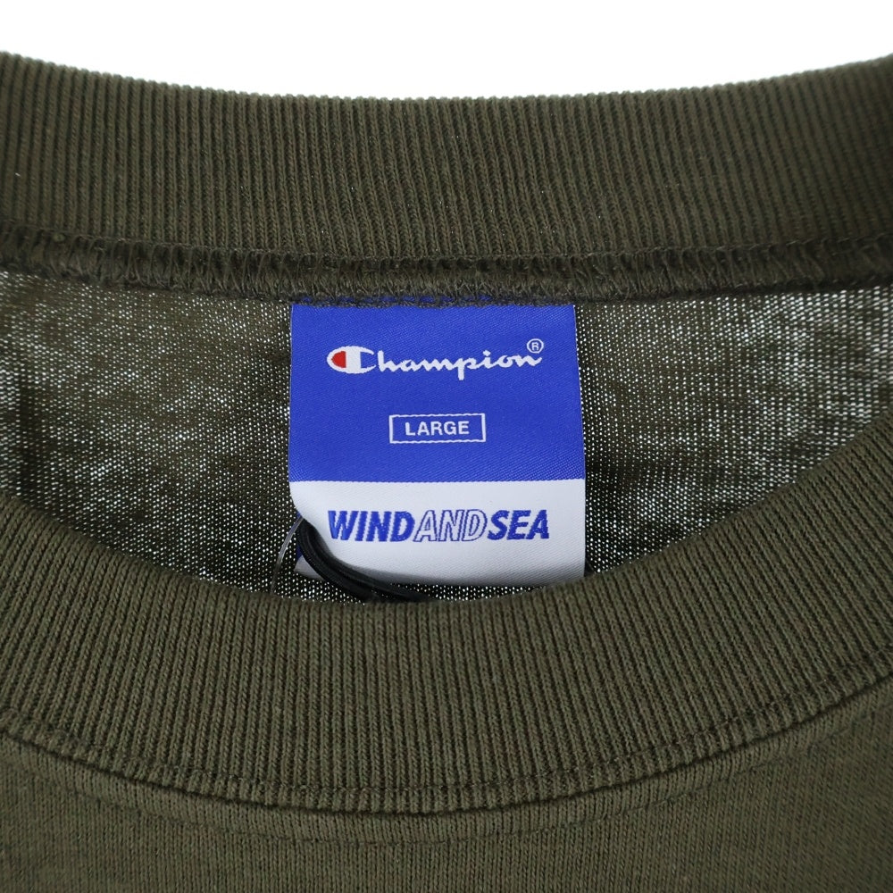 CHAMPION(チャンピオン) ×WIND AND SEA ウィンダンシー ロゴ エンブロイダリー ショートスリーブ ラグラン 半袖Tシャツ カットソー カーキ C8-Z355