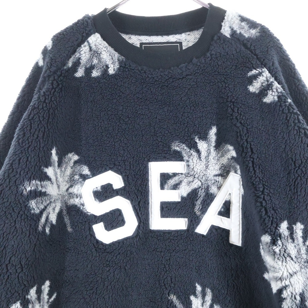 WIND AND SEA(ウィンダンシー) PALM TREE FLEECE CREW NECK パーム ツリー クルーネック ボア スウェット トレーナー ブラック WDS-0-PMT-24-Q1-CS-01