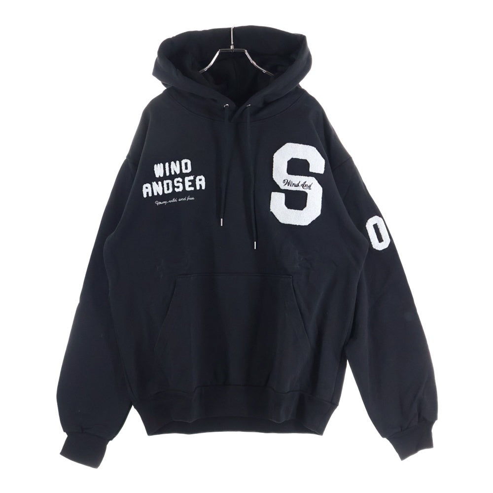 WIND AND SEA(ウィンダンシー) S-HOODIE パイル ロゴパッチ プルオーバー スウェット パーカー ブラック WDS-BYT-RS-03